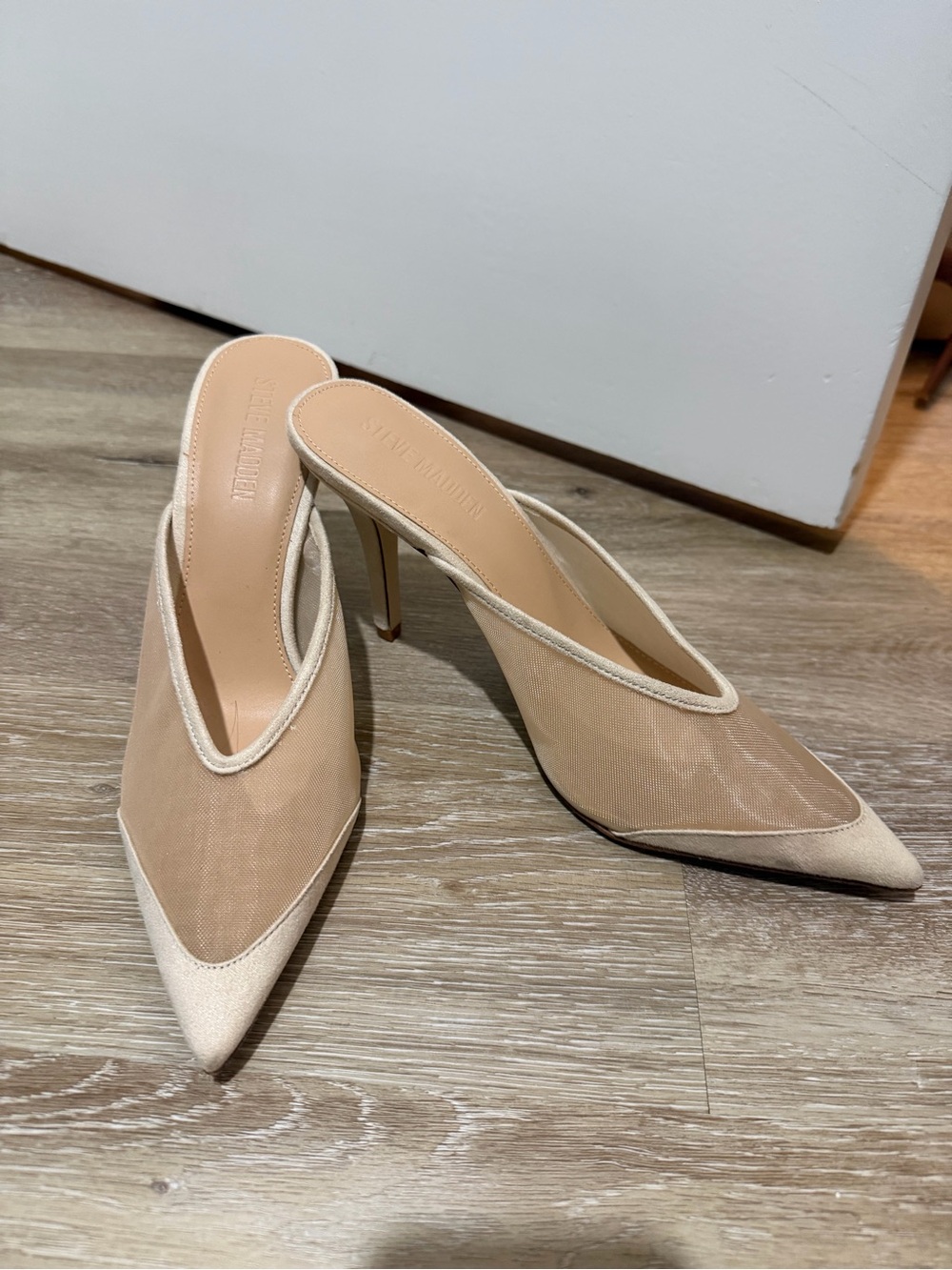 Steve Madden Nude Mesh Pointed-Toe Stiletto Mules